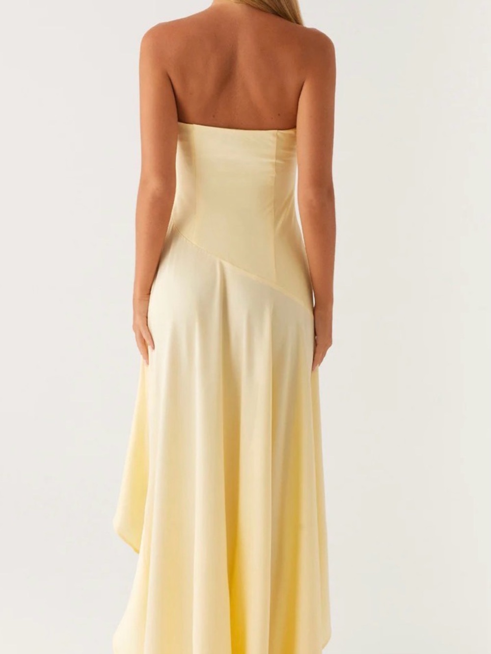 Strapless Yellow High-Low Ruffle Dress - Picture 4 of 10